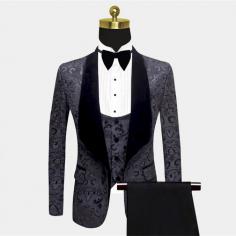 Tailored Black Jacquard Men Suits with 3 Pieces | Unique Dinner Suits for Prom
