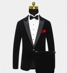 Allaboutsuit Black Velvet Men Suits Online | Custom Peak Lapel Blazer with One Button
