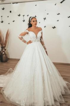 Moderne Brautkleider mit Ãrmel | Hochzeitskleider A Linie Spitze