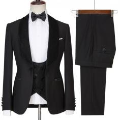 Modern Black Slim Fit Three Pieces Wedding Suit with Velvet Lapel