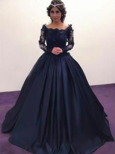 Single Duchesse-Linie Bateau Sweep Train Abendkleid mit Applike mit Langen Ärmeln