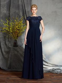 Bateau Kurze Ärmeln Normale Taille Chiffon Bodenlanges Brautmutterkleid