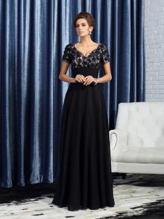 Chiffon a linie Prinzessin Brautmutterkleid mit V-Ausschnitt mit Kurzen Ärmeln