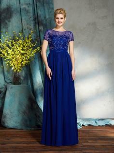 Normale Taille Chiffon Sittsames Brautmutterkleid mit Schaufel Ausschnitt mit Perlen