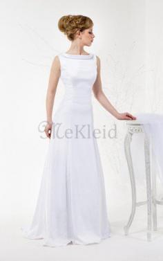 A-Line Ärmellos Bodenlanges Brautkleid aus Satin mit Wasserfall Ausschnitt