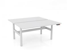 OL Agile Electric Height Adjustable Round Leg Desk in White Top with White Frame
Features

70 mm diameter legs
Frames finished in white powdercoat
H frame design – double sided desk
Concealed motors in each leg
Commercial-grade 25 mm worktops are constructed from E0 board and finished in white melamine with matching 2 mm
Electric Double motor height range – 645-1285 mm (incl worktop)
Adjustment speed 30 mm/s
160 kg weight rating (evenly distributed)
4 point memory control with LCD readout, programmable to restrict min/max height and to set anti-collision sensitivity.
Fast to assemble – rails come pre-fitted to the legs where possible
10 year warranty – best in its class
Flatpack, assembly required
