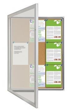 VC TX Weather Resistance Notice Case

This TX Weather Resistance Notice Case is ideal information display case for outdoor areas.
Features
Unique water resistant design with internal rubber seal
No visible hinges – internal pivoting design
Aluminium frame in satin silver finish, 50mm face
Back board in Bulletin board cork
Magnetic whiteboard surface can also be supplied for additional cost
For added integrity the back of each case is laminated
Pinnable Surface