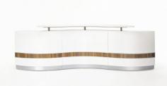 GP Martinique Reception Counter

Product Features
Waved design gives style and elegance to any reception area.
Counter body in gloss white with feature gloss teak panel and Aluminium strips.
Gloss teak desktop, jade white stone hob and stainless steel kick plate.
Dimension – W3360 x D1120 x H1150mm