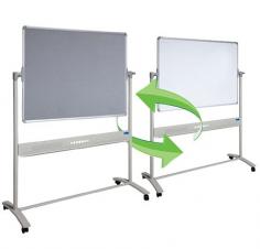 VC Mobile Magnetic Whiteboard & Pinboard Combo

Whiteboard one side, grey felt pinboard the other. Versatile and practical – ideal solution for primary schools, early education, anywhere you need to hang posters and use a whiteboard. Saves wall space.

Features
Tubular steel construction in Pearl Silver powder coated finish
Pivots 360º with a unique locking mechanism
Full length pen tray
Strong lockable castors
8 year surface warranty
Dry wipe Surface
Magnetic Receptive
Reversible Surface