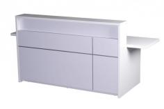 RL 5-0 Reception Counter

Features :
Gloss White Veneer All Over
Chrome Trim Detail
2 x Chrome Metal Cable Entry Covers With Brush Insulators
E0 MDF Core
Dimension (mm) – 2400W x 848D x 1100H