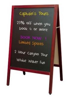 VC Timber A Framed Blackboard

Features
A Frame pavement stand
Supplied with 6 black magnets
FREE pack of 4 Fluoro markers
Magnetic Receptive
Dry Wipe Surface
990 x 600 Overall Size A Frame ,730 x 530 writing area 2 sided and 35 x 18 mahogany style timber frame