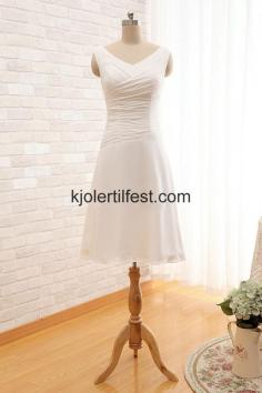 Kne-lengde Hvit Chiffon Brudepikekjoler