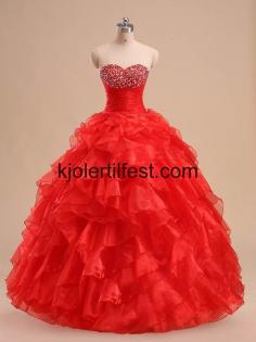 Rød Kjæreste Lange Organza Quinceanera Kjoler