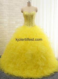 Gul Stroppeløs Kjæreste Tyll Quinceanera Kjoler