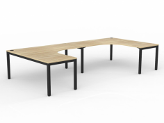 OL Axis 2-User 90° Workspace – 750mm Wide
• GECA Certified
• 10 year warranty
• 50 x 50 mm square legs, 50 x 25 mm rails
• 2mm steel for extra strength and stability
• 80 mm height adjustment in each foot
• Arctic black or white powdercoat finish
• Multiple rail positions on each frame
• Worktop height 715 mm
• Melamine Worktop – 25 mm E0 grade substrate finished in studio white or new oak with matching 2 mm ABS edge. 2 piece worktop.
• Excludes cable management and screens.
• Tried, tested and used in thousands of offices globally