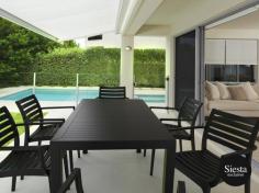 FL Artemis 7 Piece Outdoor Patio Dining Setting
Suitable for indoor use
Suitable for shaded outdoor use*
Available in: Black, White, Anthracite and Chocolate
Dimensions: Ares 140 Table by Siesta1400L x 800W x 750H | Artemis Armchair by Siesta: 565W x 580D x 830H x 450 Seat Height
Table supplied unassembled, minor assembly required
The Ares Table is produced with a single injection of polypropylene by means of the latest generation of air moulding technology
Unit Weight: Ares 140 Table by Siesta: 23 kg | Artemis Armchair by Siesta: 5 Kg
Chairs are stackable with Seating Weight Limit: 150 Kg
Weather resistant, semi UV Stabilised
Produced in accordance with ISO 14001:2015 Environmental Management System Certification
*Warranty will not cover excessive fading if placed in direct sunlight.


PACKAGE INCLUDES:

Ares 140 Table by Siesta  x 1
Artemis Armchair by Siesta x 6