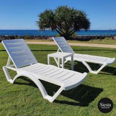 FL Aqua Sunlounger 3 Pieces Package
Dimensions: Aqua Sunlounger by Siesta: 500W x 1870D x 300H | Ocean Side Table: 450W x 450D x 460H
High quality polypropylene reinforced with glass fibre
Sunloungers are Stackable with Seating Weight Limit: 135 kg
Weather resistant
Suitable for indoor and outdoor light commercial use
Unit Weight: Aqua Sunlounger by Siesta: 10kg | Ocean Side Table: 2.8 Kg
Colour: White
Supplied assembled
Made in Europe
Minimum Order Quantity: 2
Warranty: Sunlounger – 1 year; Table – 5 years
Produced in accordance with ISO 14001:2015 Environmental Management System Certification
Package Includes
Aqua Sunlounger by Siesta x 2
Ocean Side Table by Siesta x 1