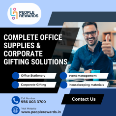 Looking for a reliable partner for your office needs? PeopleRewards, a Noida-based provider, offers a complete range of office supplies, corporate gifting solutions, and facility management products for businesses of all sizes. From quality stationery and housekeeping essentials to pantry food and beverage items, we ensure timely delivery, competitive pricing, and consistent quality. Simplify your workplace procurement with PeopleRewards and keep your office running smoothly and efficiently. Contact us today for customized corporate solutions.