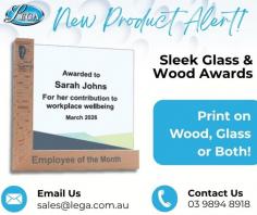 Celebrate achievements in style with our new sleek glass and wood awards. Designed for a modern, premium look, these awards can be customised with printing on wood, glass, or both perfect for recognising excellence in any organisation.
From Employee of the Month awards to corporate milestones, Lega Recognition Solutions delivers high-quality craftsmanship across a wide range of products, including Custom Badges, plaques, and recognition solutions you can trust.