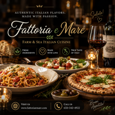 Searching for the best Italian restaurant in Half Moon Bay? Visit Fattoria e Mare and enjoy an authentic Italian dining experience featuring handcrafted pasta, fresh seafood, premium steaks, wood-fired specialties, and classic Italian recipes made with the finest ingredients. Whether you're planning a romantic dinner, family gathering, business lunch, or celebrating a special occasion, our welcoming atmosphere and exceptional service make every meal memorable. We also offer takeout and catering for your convenience. Reserve your table today by calling 650-342-4922 or visit www.fattoriaemare.com to explore our menu and experience the true taste of Italy in Half Moon Bay.
